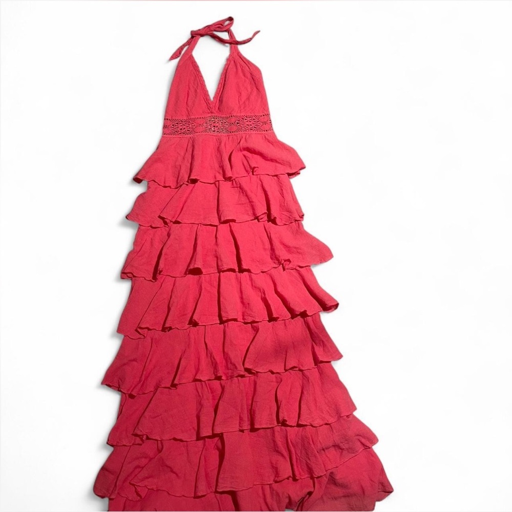 Pink V-Neck Ruffle Dress - Picture 5 of 7